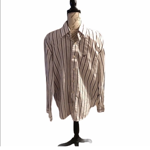 American Eagle Outfitters Men's White and Black Striped Shirt - Picture 3 of 8